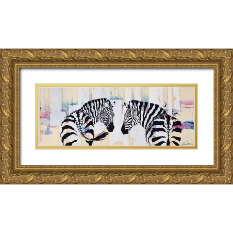 Zebra Gates Gold Ornate Wood Framed Art Print with Double Matting by Campbell, Robert