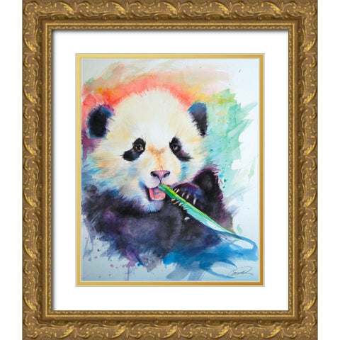 Panda Party Gold Ornate Wood Framed Art Print with Double Matting by Campbell, Robert