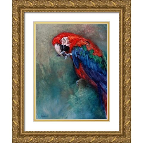 Aw Macaw Gold Ornate Wood Framed Art Print with Double Matting by Campbell, Robert