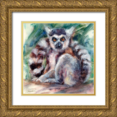 Ring Tailed Lemur Gold Ornate Wood Framed Art Print with Double Matting by Campbell, Robert