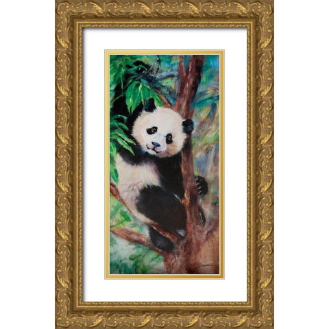 Panda Playtime Gold Ornate Wood Framed Art Print with Double Matting by Campbell, Robert