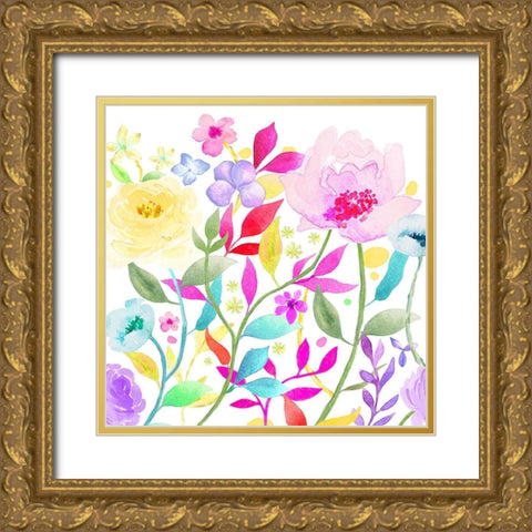 Pleasant Petals Gold Ornate Wood Framed Art Print with Double Matting by Naskrent, Delores