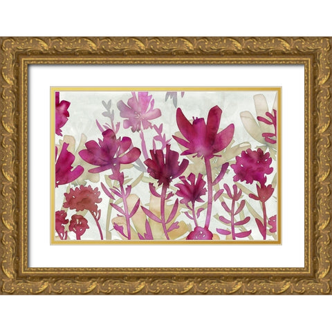 Burgundy Iris Gold Ornate Wood Framed Art Print with Double Matting by Naskrent, Delores