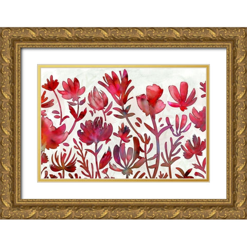 Ruby Rapture Gold Ornate Wood Framed Art Print with Double Matting by Naskrent, Delores