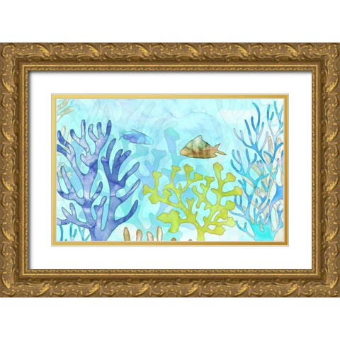 Coral Garden Gold Ornate Wood Framed Art Print with Double Matting by Naskrent, Delores