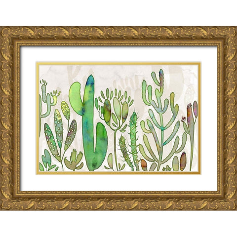 Cactus Corucopia  Gold Ornate Wood Framed Art Print with Double Matting by Naskrent, Delores