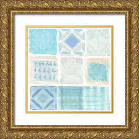 Duck Egg Tiles Gold Ornate Wood Framed Art Print with Double Matting by Kouta, Flora