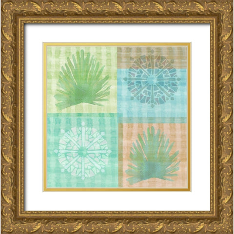 Palm Squares Gold Ornate Wood Framed Art Print with Double Matting by Kouta, Flora