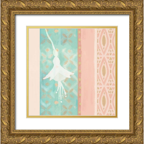 Pink and Mint Flower Panel Gold Ornate Wood Framed Art Print with Double Matting by Kouta, Flora
