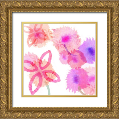 Pink Poppies II Gold Ornate Wood Framed Art Print with Double Matting by Kouta, Flora