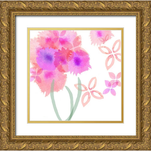 Pink Poppies III Gold Ornate Wood Framed Art Print with Double Matting by Kouta, Flora
