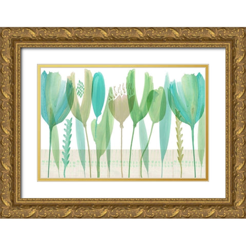 Serene Greens III Gold Ornate Wood Framed Art Print with Double Matting by Kouta, Flora