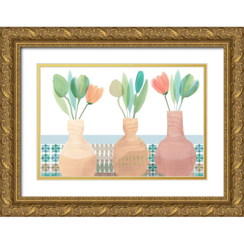 Marguerites Terrace I Gold Ornate Wood Framed Art Print with Double Matting by Kouta, Flora