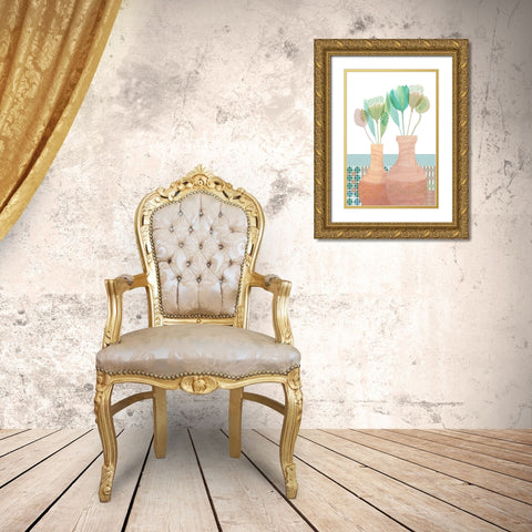 Marguerites Terrace III Gold Ornate Wood Framed Art Print with Double Matting by Kouta, Flora