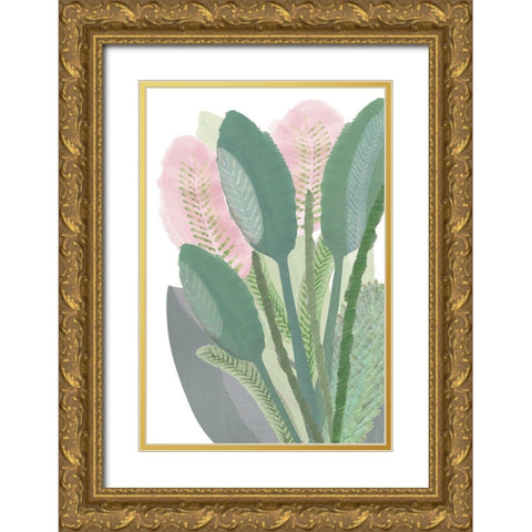 Pink Banana Palm Gold Ornate Wood Framed Art Print with Double Matting by Kouta, Flora