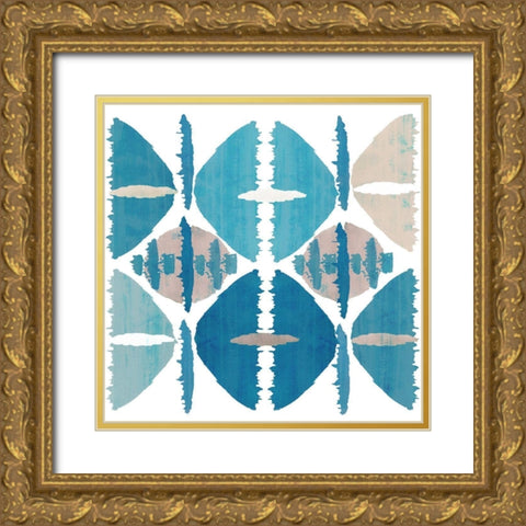Denim Ikat I Gold Ornate Wood Framed Art Print with Double Matting by Kouta, Flora