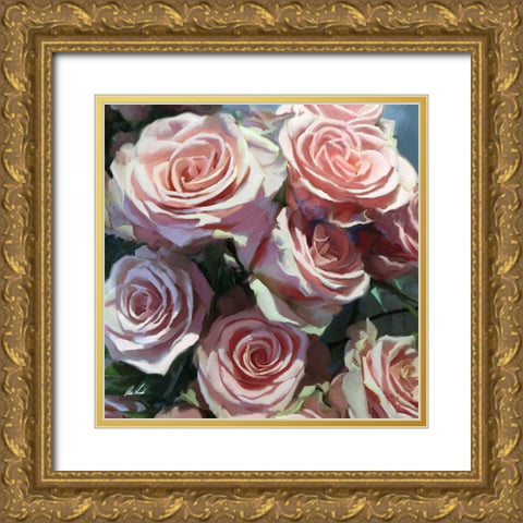 Pink Roses I Gold Ornate Wood Framed Art Print with Double Matting by Novak, Rick