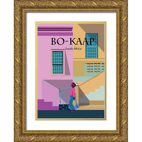 bo kaap travel poster Gold Ornate Wood Framed Art Print with Double Matting by ARCTIC FRAME