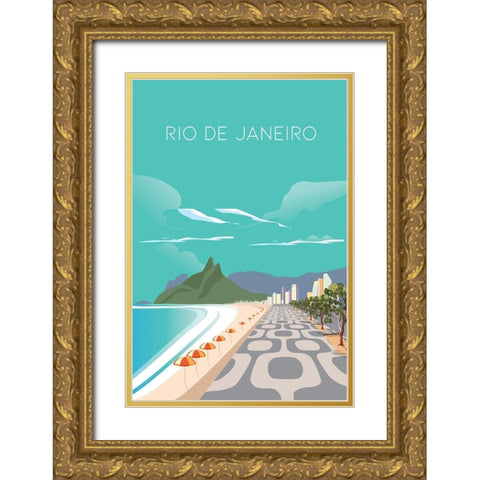 rio Gold Ornate Wood Framed Art Print with Double Matting by ARCTIC FRAME