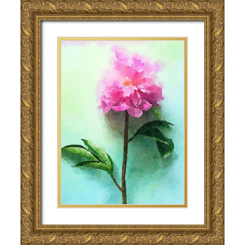 Pink Watercolor Peony I Gold Ornate Wood Framed Art Print with Double Matting by Orlov, Irena