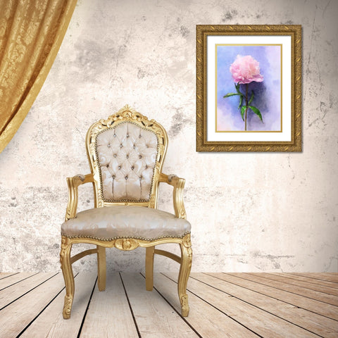 Pink Watercolor Peony II Gold Ornate Wood Framed Art Print with Double Matting by Orlov, Irena
