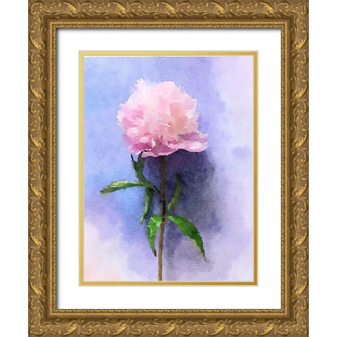 Pink Watercolor Peony II Gold Ornate Wood Framed Art Print with Double Matting by Orlov, Irena