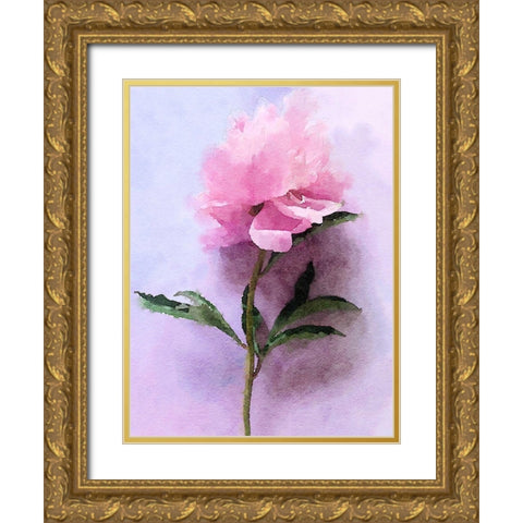 Pink Watercolor Peony III Gold Ornate Wood Framed Art Print with Double Matting by Orlov, Irena