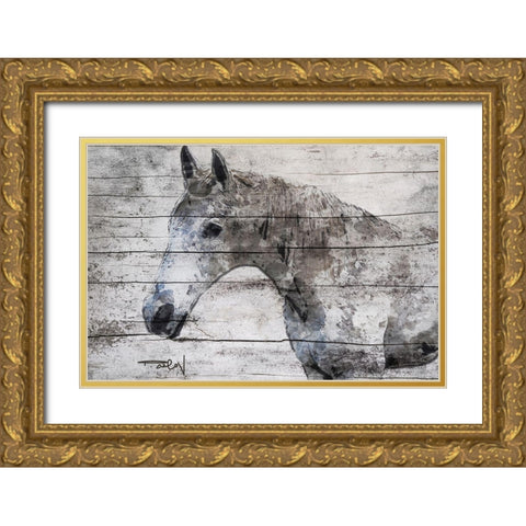 Gray Horse Gold Ornate Wood Framed Art Print with Double Matting by Orlov, Irena