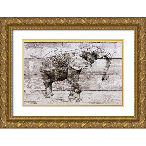 Rustic Elephant II Gold Ornate Wood Framed Art Print with Double Matting by Orlov, Irena