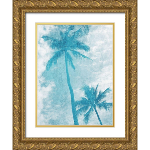 Blue Palm Trees Gold Ornate Wood Framed Art Print with Double Matting by Orlov, Irena