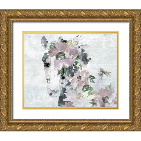 Vivid Floral Horse Gold Ornate Wood Framed Art Print with Double Matting by Orlov, Irena