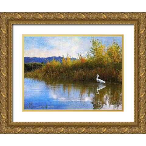 The Marsh Snowy Egret Gold Ornate Wood Framed Art Print with Double Matting by Vest, Christopher