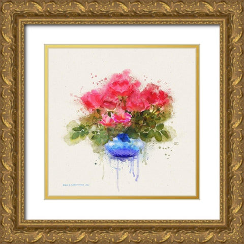Watercolor Roses Gold Ornate Wood Framed Art Print with Double Matting by Vest, Christopher