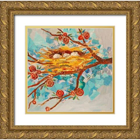 Nest with Buds Gold Ornate Wood Framed Art Print with Double Matting by St Hilaire, Elizabeth