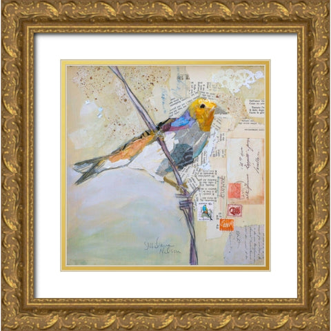 Finch on White Gold Ornate Wood Framed Art Print with Double Matting by St Hilaire, Elizabeth