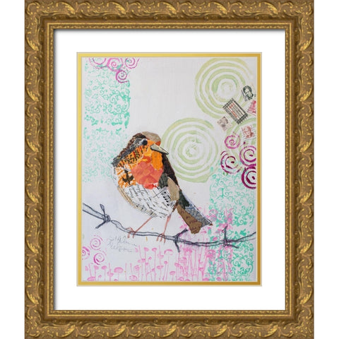 Robin on White Gold Ornate Wood Framed Art Print with Double Matting by St Hilaire, Elizabeth