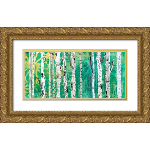 Birches Green  Gold Ornate Wood Framed Art Print with Double Matting by St Hilaire, Elizabeth