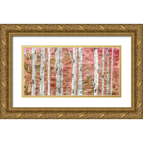Birches Coral  Gold Ornate Wood Framed Art Print with Double Matting by St Hilaire, Elizabeth