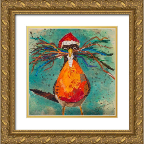 Curious Santa Bird Gold Ornate Wood Framed Art Print with Double Matting by St Hilaire, Elizabeth
