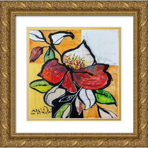 Red Floral Study Gold Ornate Wood Framed Art Print with Double Matting by St Hilaire, Elizabeth