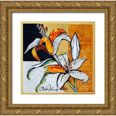 Lily Floral Study Gold Ornate Wood Framed Art Print with Double Matting by St Hilaire, Elizabeth