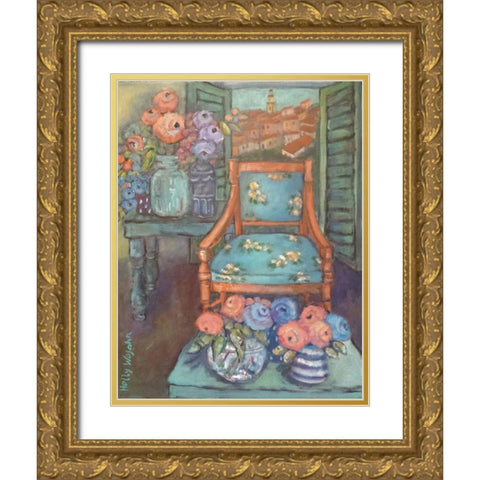 The Salon Full of Flowers Gold Ornate Wood Framed Art Print with Double Matting by Wojahn, Holly