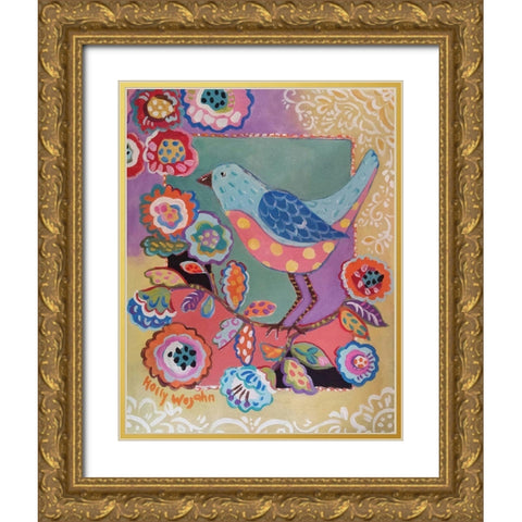 Blue Boho Bird Gold Ornate Wood Framed Art Print with Double Matting by Wojahn, Holly