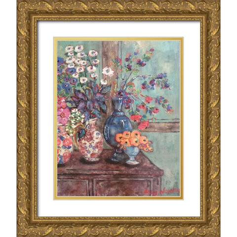 Table Full of Flowers Gold Ornate Wood Framed Art Print with Double Matting by Wojahn, Holly