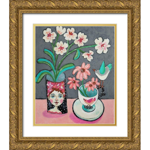 Face Vase and Other Stuff Gold Ornate Wood Framed Art Print with Double Matting by Wojahn, Holly