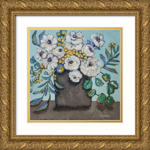 White Flowers Gold Ornate Wood Framed Art Print with Double Matting by Wojahn, Holly