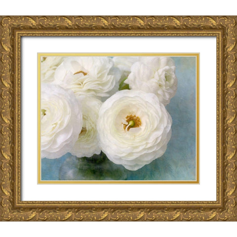 White Bouquet Gold Ornate Wood Framed Art Print with Double Matting by Stalus, Judy