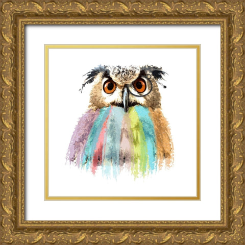Owl Paint Gold Ornate Wood Framed Art Print with Double Matting by Smith, Karen