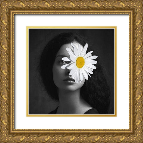 Flower Face IV Gold Ornate Wood Framed Art Print with Double Matting by Smith, Karen