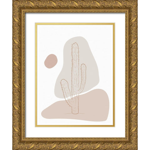 Abstract Minimal Cactus Gold Ornate Wood Framed Art Print with Double Matting by Balbuena, Sabrina